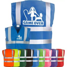 Corporate Togs GAME OVER Funny Hi Vis Vest, Stag Do Party Wedding Groom Printed Vest, Reflective Trim, Fully EN471 Health & Safety Compliant Gear, Small-XXXL | Safety Vests