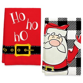 Ohok Pack of 2 Christmas Towels 45 x 65 cm, Fashion Decoration Kitchen Towels Santa Claus Tea Towels Soft Microfibre Cloths for Bathroom Kitchen Drying Towel Christmas Decoration (Set V)