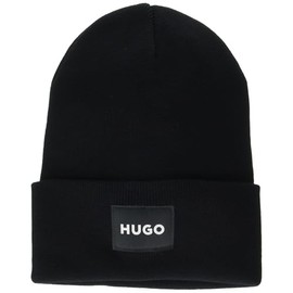 HUGO Men's Patch Logo Ribbed Beanie, Black Currant, One Size
