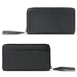 ROYALZ 'Iris' Vintage Women's Large Leather Wallet 12 Card Slots RFID Blocker Genuine Leather XXL Wallet Long Flat Purse Many Compartments, black, Vintage