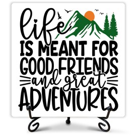 Friendship Decor, Life is Meant For Good Friends Wooden Sign, Small Friendship Gift, Birthday Christmas Gifts for Women Men, Friends Colleagues, Office Cubicle Accessories, 5" x 5"-167