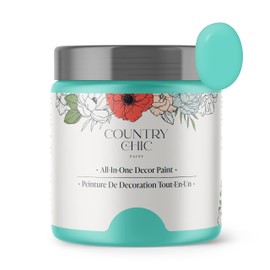 Country Chic All-in-One Chalk Paint for Furniture, Cabinets, Home Decor, Eco-Friendly, Matte Finish, Built-In Primer & Top Coat for Wood, Metal - Tropical Cocktail (Turquoise) - Pint 16 oz (475 ml)