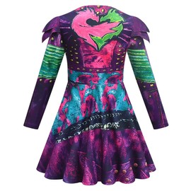 Delanhon Girls Princess Mal Dress Kids Luxury Purple Fancy Dress Costume Cosplay Carnival Outfit for 4-12 years (120, mal)