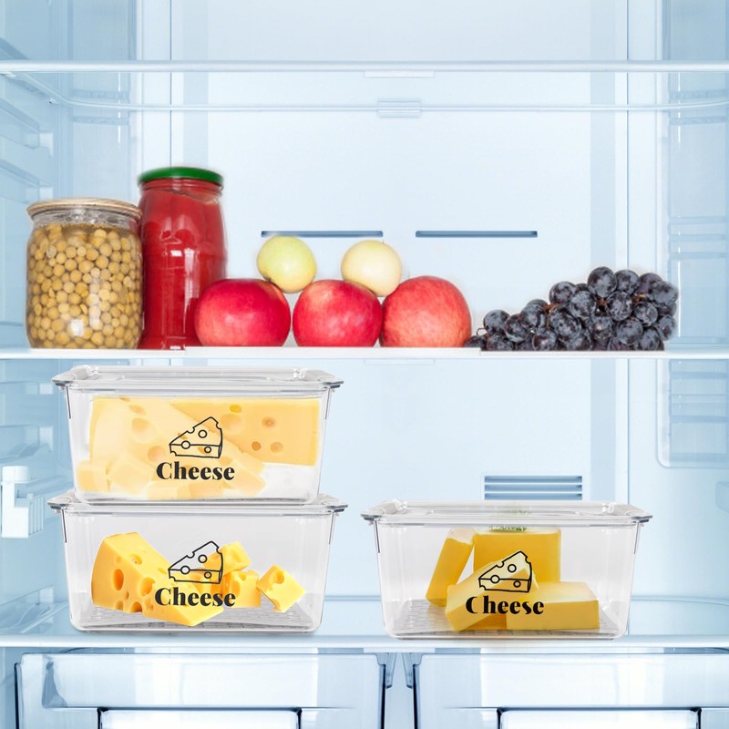 Yomjarl 3 Pack Cheese Container Airtight with Draining Basket Cream