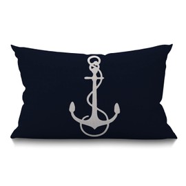 BGBDEIA Oblong Cushion Cover Farmhouse 12x20 Inch Soft Linen Throw Pillowcase Navy Blue White Nautical Sailing Decor Anchor Pillow Cover for Couch Bed Sofa Chair,30 x 50 cm