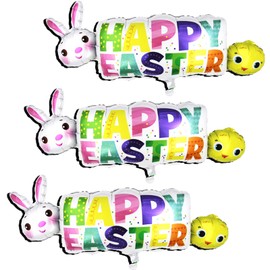 HADCKJA Happy Easter Foil Balloons - Bunny & Chicken Themed Party Decorations - 3pcs