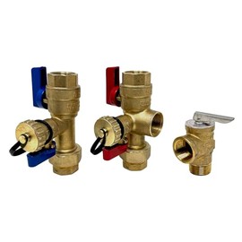 PROCURU Universal Tankless Water Heater Service Valve Kit with Pressure Relief Valve, 3/4-Inch FIP x 3/4-Inch FIP (FNPT Female x FNPT Female Threaded), Certified Safe