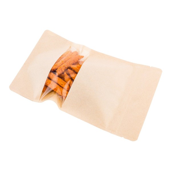 Restaurantware Bag Tek 8.1 Inchx5.1 Inchx1.8 Inch Heat , Seal Sample Bags,100 Medium Heat Seal Bags-Clear Window,Heat Sealable,Kraft Plastic Heat Sealable Bags,Leak-Resistant,For S,wiches Or Snacks