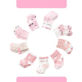 Cotton Coming Pink Cotton Baby Girl Socks, 9 Pairs Sweet. Toddler Girls Socks with Handles - pink