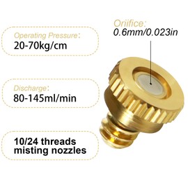 Brass Misting Nozzles for Garden Cooling System 0.023" (0.6 mm) 10/24 UNC (22 PCS) (0.023'')