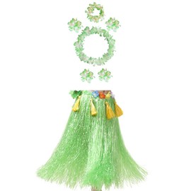 YKKJ Hawaii Skirt Set, Hula Skirt with Hawaii, for Women, Costume Accessories, Chic Hawaiian Party Decoration, Green, Pack of 7