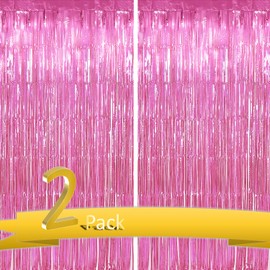 Pink Tinsel Fringe Curtain Backdrop,2 Pack Pink Door Streamers Backdrop Birthday Party Decorations for Girls Sweet Party Decorations,Happy Anniversary Decoration,Graduation, Princess Decorations