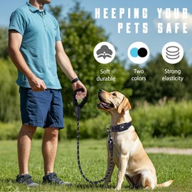 Airtag Dog Collar and Leash Set,Adjustable Dog Collar with Airtag Holder,Soft Padded Handle,Reflective,Nylon,Leash and Collar Set for Medium Large Dogs,Black,M