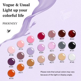 PHOENIXY 24 PCS Gel Nail Polish Set, 21 Colors Soak Off Gel Nail Kit Pink Red Purple Grey Nail Polish Set with Base Glossy Matte Top Coat Nail Kit Gifts for Women