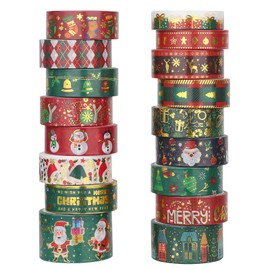 AEBORN Christmas Washi Tape Set, 17 Rolls Gold Foil Xmas Decorative Tapes with Snowflake, Tree, Deer, Perfect for Bullet Journal, DIY Crafts, Planner, Scrapbook, Gift Packaging