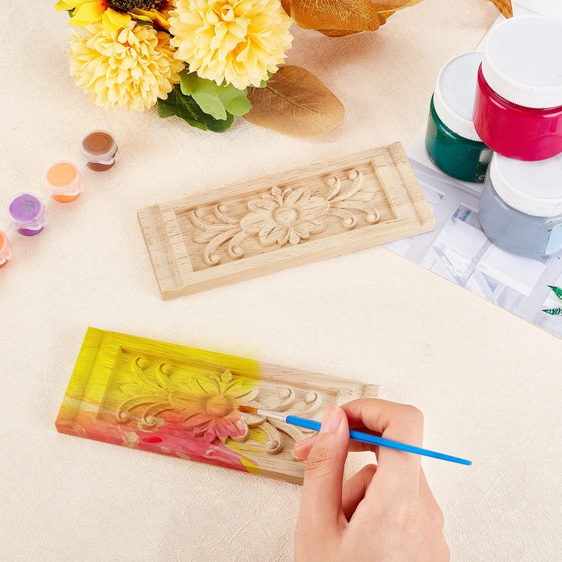 SUPERFINDINGS 2pcs Unpainted Wood Applique Frame 16x6x0.95cm Corner Rectangle 6.3"