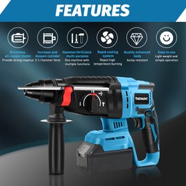 Rotary Hammer Drill for Makita 18V Battery, Brushless Cordless with Safety Clutch for Concrete/Masonry,1000 RPM,4 Application Modes with 360°Auxiliary Handle, Including 6 Drill Bits