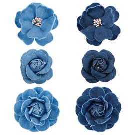 SUPERFINDINGS 12Pcs 3 Styles Denim Flower Blue Flower Embellishment 3D Flower Fabric Camelia Sewing Flowers DIY Craft Supplies for Clothes Hairclips Decoration DIY Costume Accessories