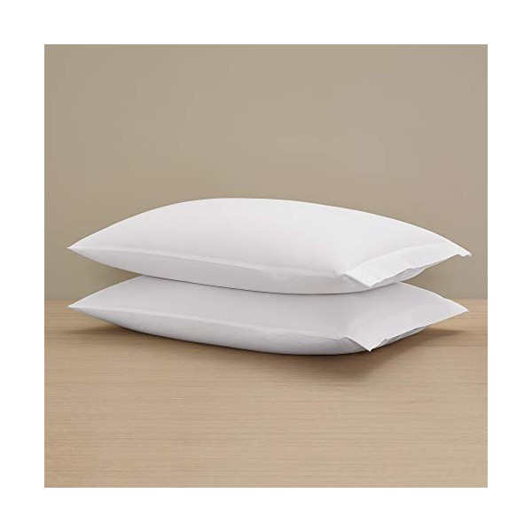 H by Frette Percale Pillowcase Set of 2 (Standard) - Luxury All-White Pillowcases / Cool and Crisp, Recommended for Anyone Who Gets Hot at Night / 100% Long-Staple Cotton