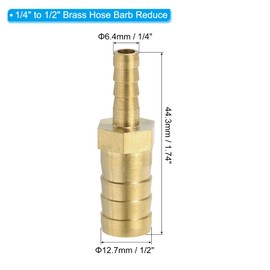 PATIKIL 1/4" to 1/2" Brass Hose Barb Reducer, 2Pcs Barbed Hose Fittings with 4 Stainless Steel Clamps Reducing Splicer Mender Union Adapter for Air Water Fuel