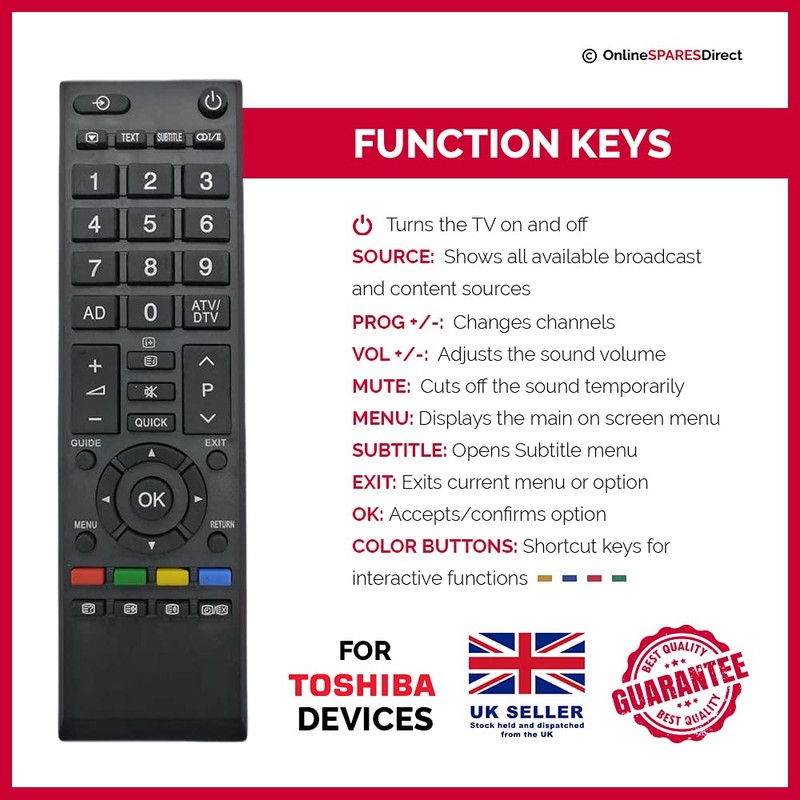 Replacement Remote Control For Toshiba 40L2433D 40L2433DB 40L2433DG