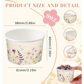 Nihuecne 50 Pcs 9 oz Floral Themed Disposable Dessert Paper Bowls in 5 Designs, Disposable Snack and Soup Bowls for Events, Game Day, Birthday Party Supplies, Perfect for Hot or Cold Food