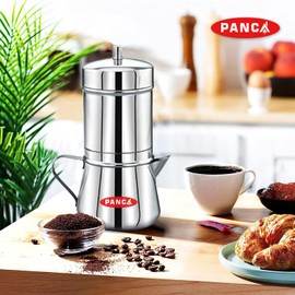 PANCA Stainless Steel Premium Filter Coffee Maker With Handle, Mocha Pot, 4-6 Cups, Large, 250ml (304 Grade SS)