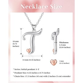 Mesovor 925 Sterling Silver Necklaces for Women, Dainty Initial Name Necklace with Rose Gold Heart, Jewellery Gifts for Family Mother Sister Daughter Wife (Letter-T)