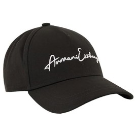 Armani Exchange Men's Logo Script Baseball Hat, Black/Optical White, One Size