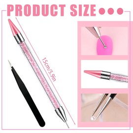 RAMGLYO 1 Pcs Rhinestone Picker Tool Rhinestones Applicator Rhinestone Picker Dotting Wax Pen Dual-Ended Rhinestones Applicator Nail Art DIY Tools with 1 Tweezer for DIY (Pink)