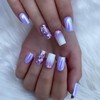 Silver Purple Press on Nails Square Medium Fake Nails With