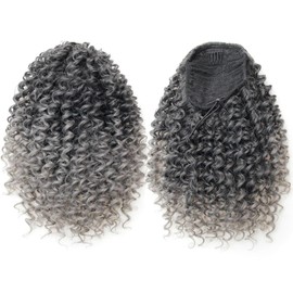 YXCHERISHAIR Ponytail Extension,Curly Wavy Ponytail Ombre Grey Drawstring Ponytail Hair Extensions for Women Natural Wavy Synthetic Hairpiece for African Women Daily Use party(T/Grey, 10inch)
