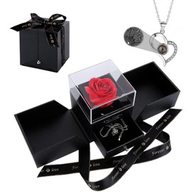 Taoluwin Preserved Rose, Love You S925 Silver Necklace in 100 Languages, Eternal Flower in Jewelry Box Necklace, for Mom, Wife, Girlfriend on Birthday, Anniversary, Valentine's Day (Silver)