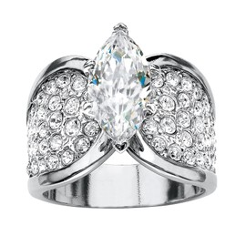 PalmBeach Platinum-Plated Marquise Cut Cubic Zirconia and Round Simulated Crystals Engagement Ring Sizes 7-12 Size 7