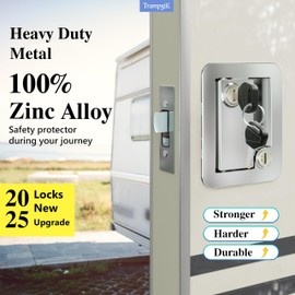 TrampgiK RV Door Lock, Fit 3.65" x 2.95" Lock Hole, Camper Lock for RV Travel Trailer Entrance Front Door, Chrome, 1 Lock+6 Key Aliked