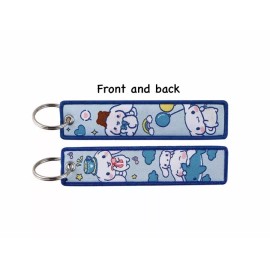 Sanrio Cinnamoroll Keychain, Embroidered Tag  5” Kawaii Key Holder Bag Charm