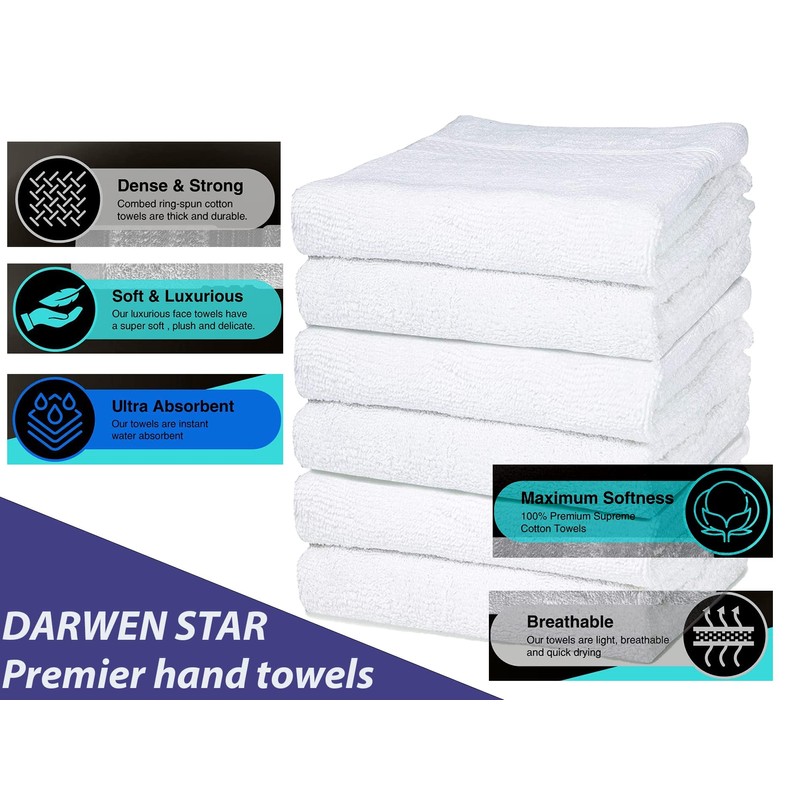DARWEN STAR Hand Towels - Pack of 4 100% Egyptian