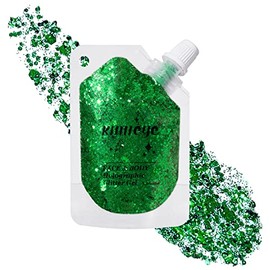 Holographic Face Glitter Gel Body Shimmer Makeup for for Hair, Face, Clavicle, Arm, Nail, Eyeshadow, Long Lasting Waterproof Mermaid Sequins Party Glitter for Rave Festival, 1.35oz (Grass Green #16)