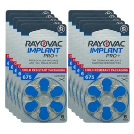 Rayovac Cochlear Implant Pro+ Batteries | Size 675 (60 Pack) | Child-Resistant Packaging