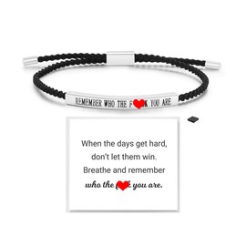 LIU JUN Remember Who The F You Are Motivational Tube Bracelet For Women, Adjustable Hand Bradied Wrap Stainless Steel To My Daughter/Best Friend Inspirational Gifts Jewelry, Medium, Nylon, no gemstone