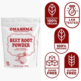 OMASHMA Organic Beet Root Powder, Nitric Oxide Supplement for Daily Nutrition, Beet Juice Powder Superfood for Healthy Heart, Beet Root Supplement Vegan, Gluten Free & Non-GMO -10g per serving, 0.5 lb