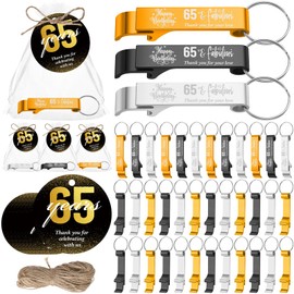 Dandat 54 Sets 65th Birthday Party Favors Beer Opener Keychain with Bags and Cards Birthday Souvenirs for Guests