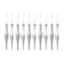 Simply Products 10 Droplet Baubles - Great Christmas Tree Decoration, Matte & Glitter Icicle Baubles (Silver Glitter & Matte)