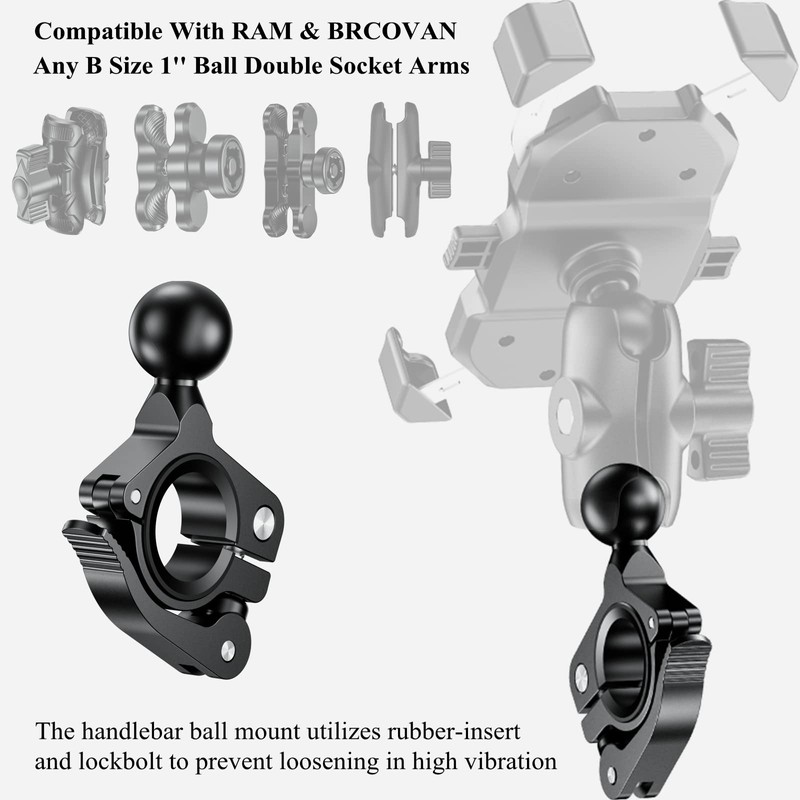 BRCOVAN Aluminum Alloy Handlebar Clamp Mount Base with 1'' TPU