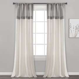 Lush Decor Farmhouse Faux Linen Colorblock Pleated Window Curtain Panel (Single Panel), 84" L x 40" W, Gray