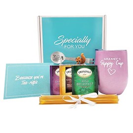 Tea Gift Sets for Tea Lovers Basket |15 Unique Teas | Double Insulated Tea Cup | Honey Straws | Tea Kit Gift Set | Tea and Honey Gift Set | Tea Gift Sets for Tea Lovers Women Gift Box (Pink Glitter)