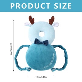 Falafoty Baby Head Protector Backpack, Toddler Walking Head Safety Pads Adjustable Size, Head Protector Padded, Baby Harness Baby Back Protection for Walking & Crawling 4-36 Months (Elf Deer)