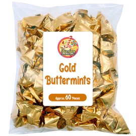 Gold Buttermints (Approx. 60 Count) - Butter Mints Individually Wrapped, Mint Candies, Butter Mint Candy - Wedding Mints, After Dinner Mints - Perfect For Thank You Gifts, Engagement Parties, Bridal Showers, Rehearsal Dinners, Reception, And More