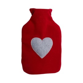 Hot Water Bottle with Heart 100% Polyester Cover Approx. 32 x 20 cm for 2 Litre Capacity 10/5157 Red / Grey