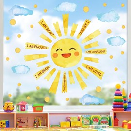 ANHUIB Inspirational Quote Wall Sticker Sun Wall Decal Polka Dots Window Clings for Kids Living Room Sun Cloud Stickers Decor Motivational Quotes Wall Art Decal for Bedroom Nursery Kids Room Toddler